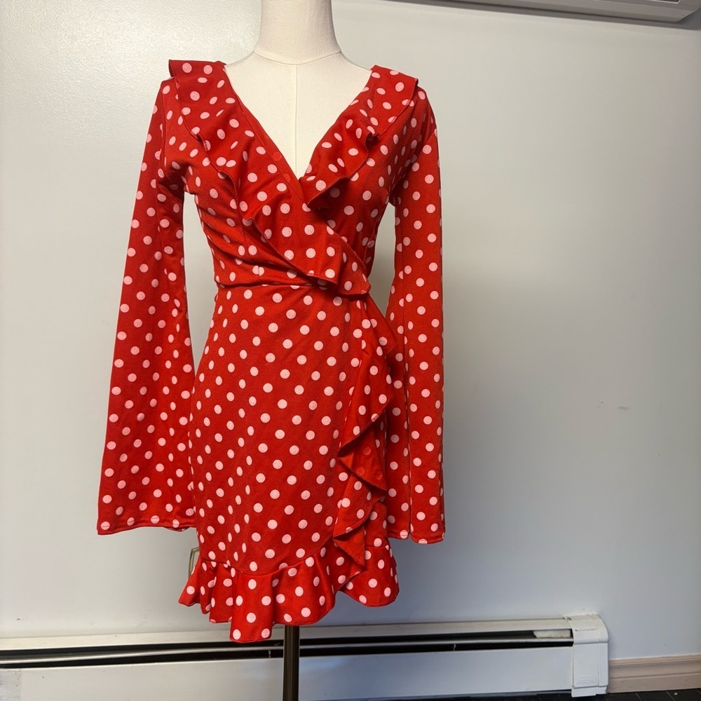 PrettyLittleThing Red Polka Dot Wrap Dress